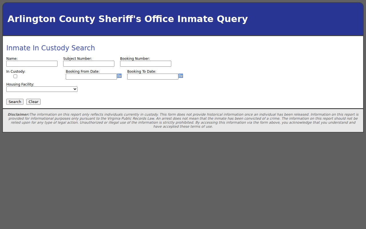 Arlington County arrest lookup in the ACDF inmate query
