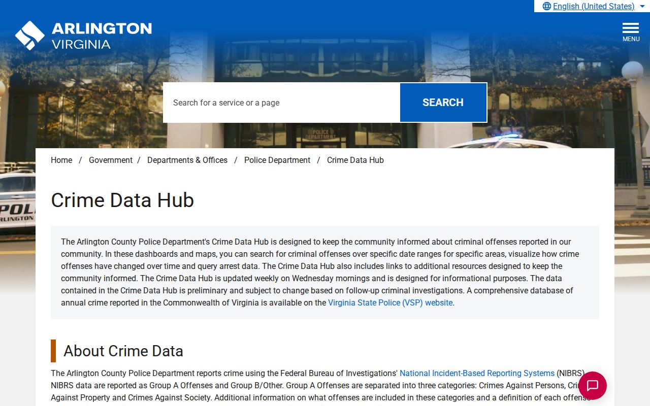 Arlington County criminal record context in the Crime Data Hub