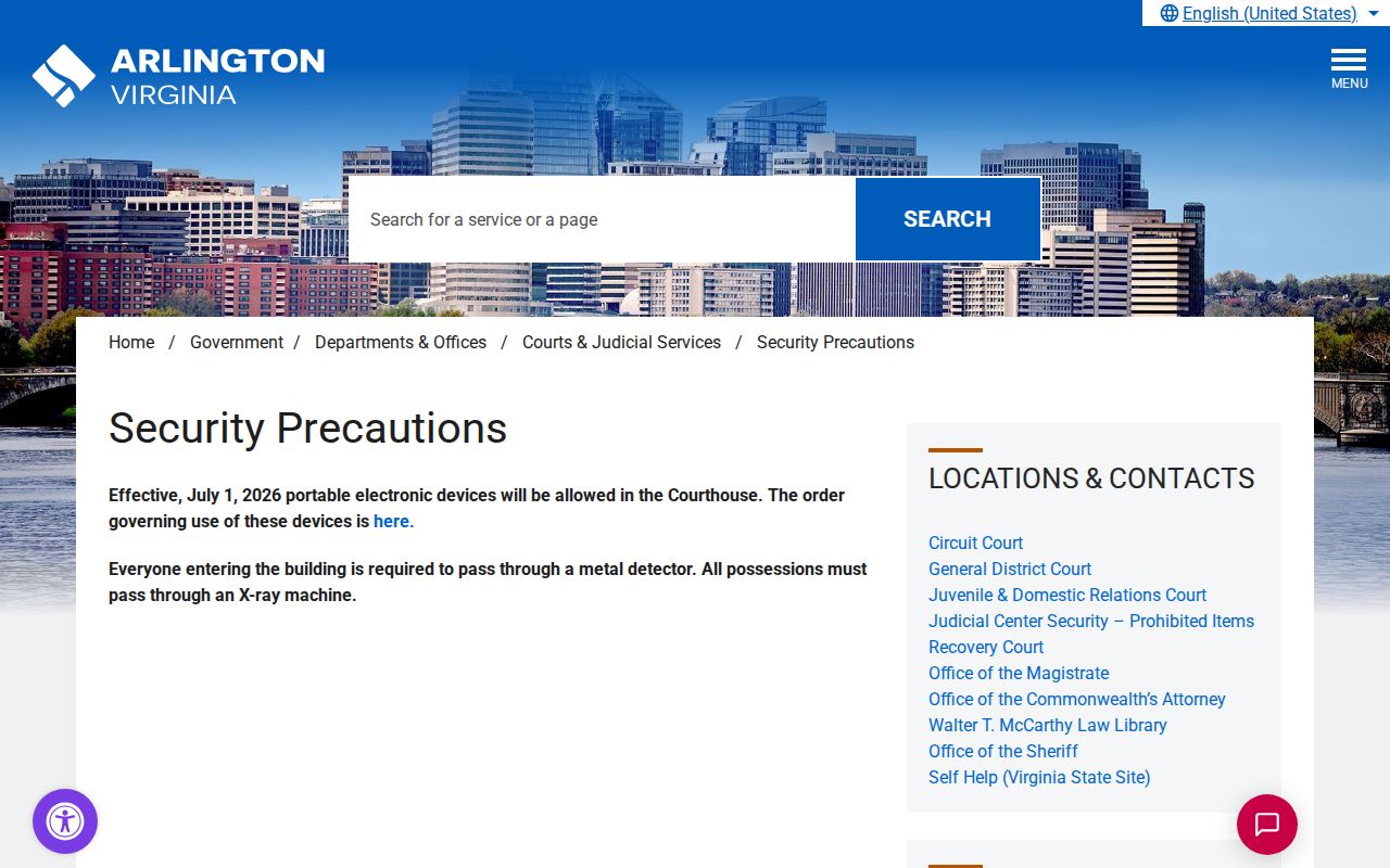 Arlington County criminal records courthouse security information