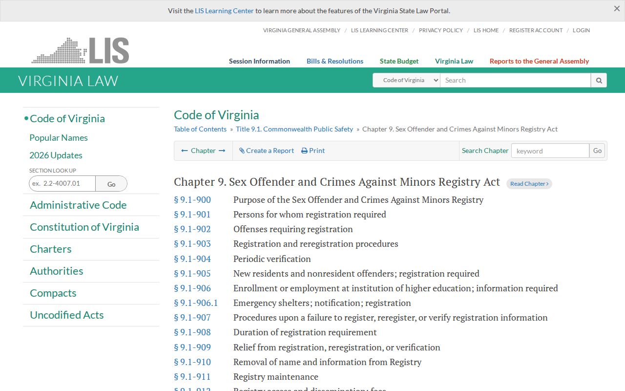 Virginia statutes governing an Arlington County sex offender check